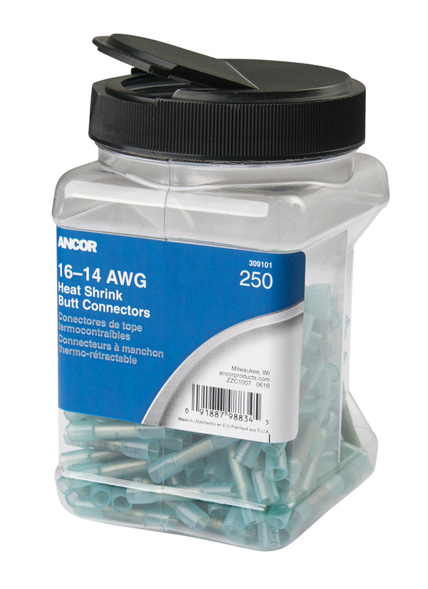 Ancor 16-14 Butt Connector Heat Shrink Blue 250 Pack Jar - 309101