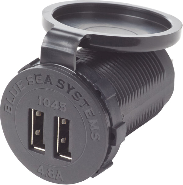 Blue Sea Dual USB 4.8A Charger Port 12/24vDC Socket Mount - 1045-BSS