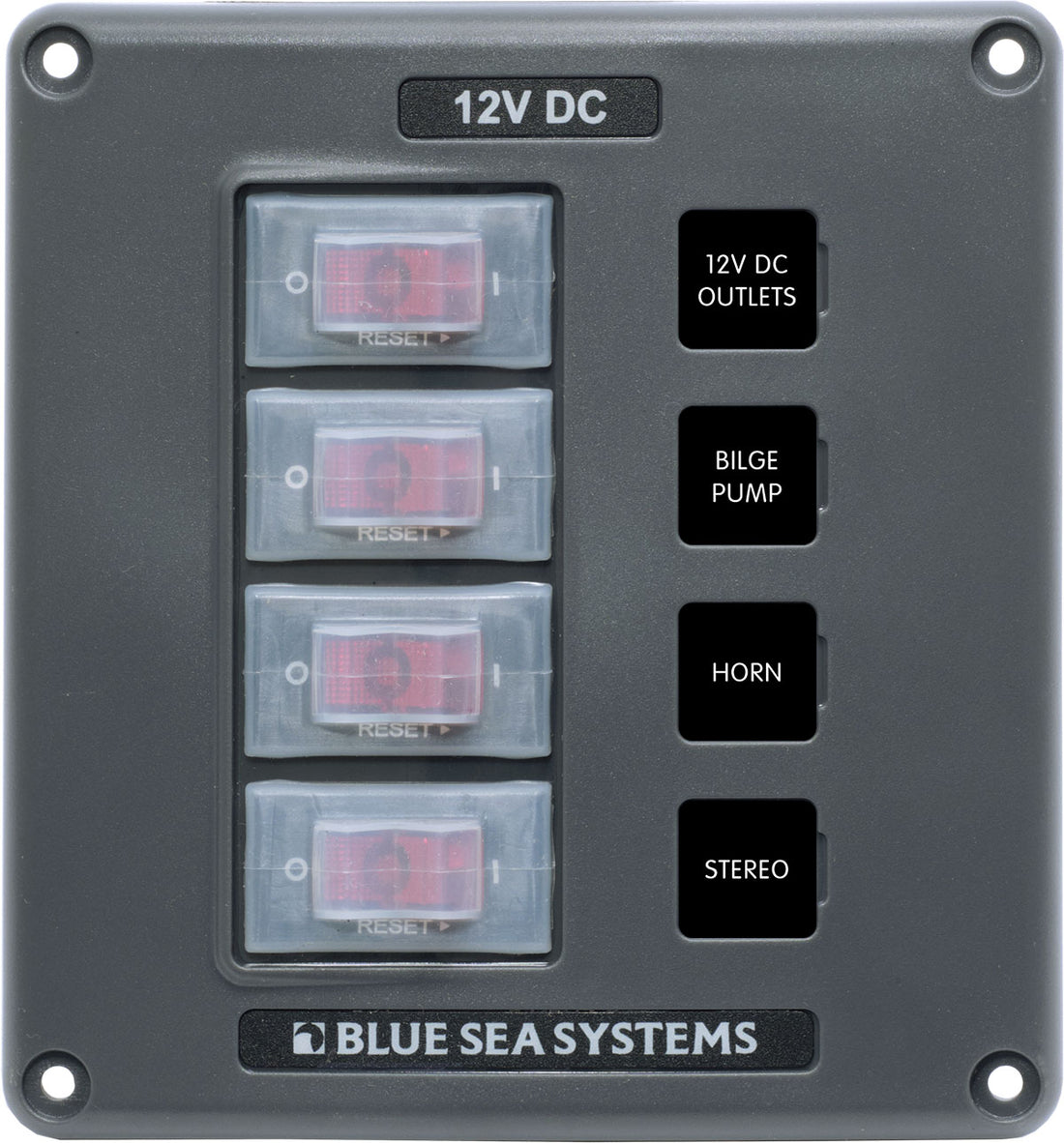 Blue Sea Water-Resistant 12V 4 Circuit Breaker Switch Panel - 4320-BSS