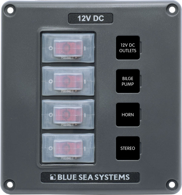 Blue Sea Water-Resistant 12V 4 Circuit Breaker Switch Panel - 4320-BSS
