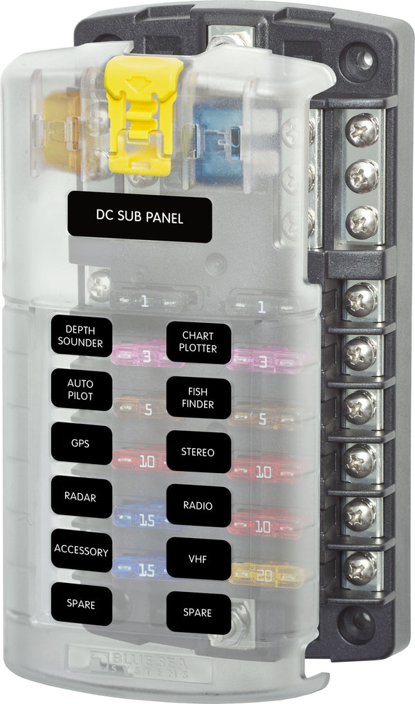 Blue Sea 5026 12-Gang Fuse Block ST ATO/ATC Negative Bus and Cover - 5026-BSS