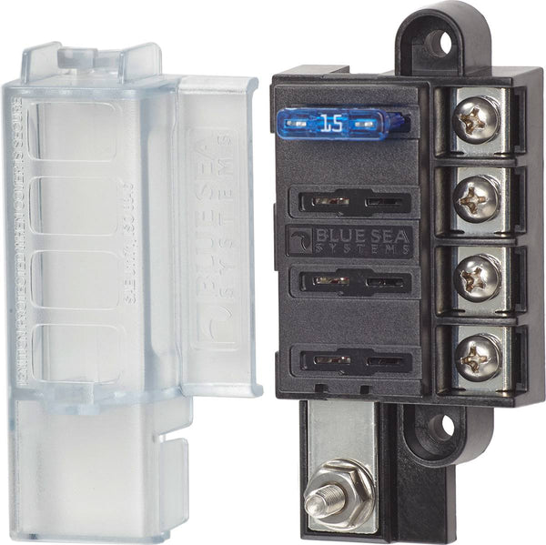 Blue Sea 5045 4-Circuit Fuse Block ST ATO/ATC with Cover - 5045-BSS