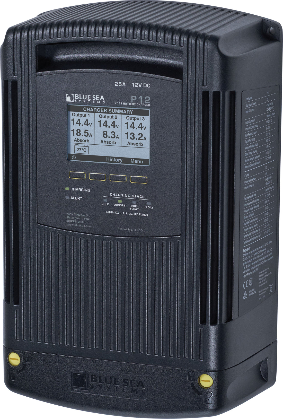 Blue Sea P12 Battery Charger 12v Output 120/230V Input 25Amp 3 Bank - 7531-BSS