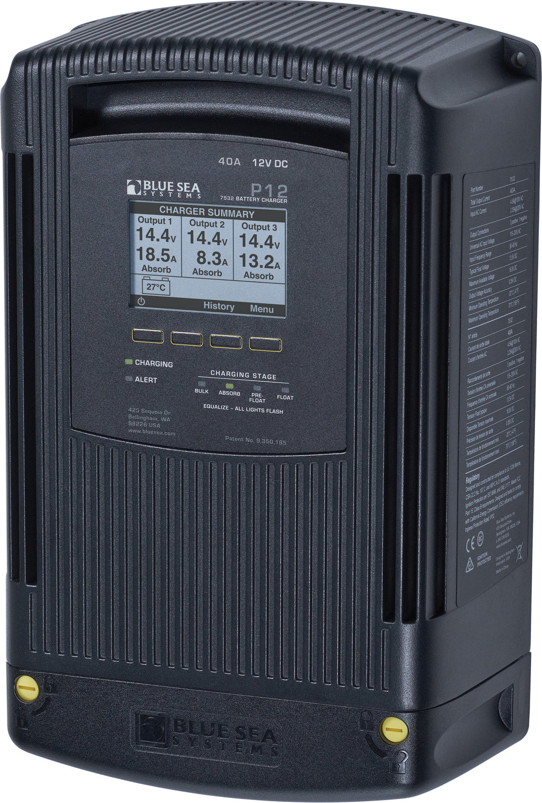 Blue Sea P12 Battery Charger 12v Output 120/230V Input 40Amp 3 Bank - 7532-BSS