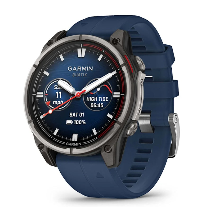 Garmin Quatix 8 47mm AMOLED Smartwatch Titanium Bezel Captain Blue Silicone Band - 010-02904-50