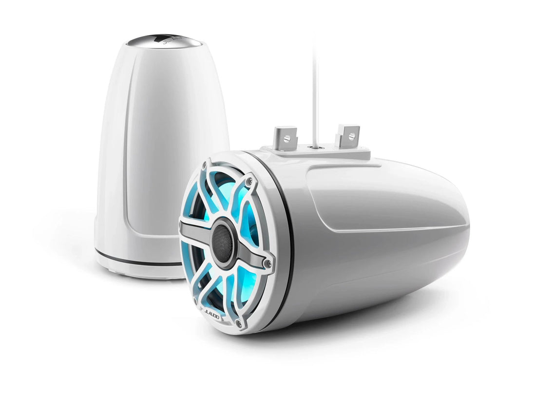 JL Audio M6 7.7in Enclosed Tower Speakers White Sport Grille with RGB LED - 010-03278-00
