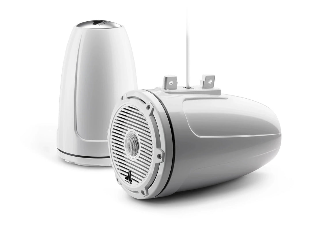 JL Audio M6 7.7in Enclosed Tower Speakers White Classic Grille - 010-03856-00