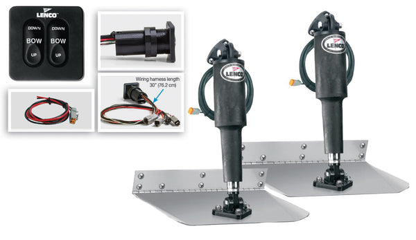 Lenco 9inx12in Standard Mount Trim Tab Kit 12v Standard Integrated Switch