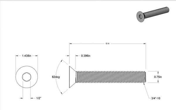 Sea Swivel Stainless Bolt 3/4-10 6in Long - SEA-HDM-BOLT 3/4-6